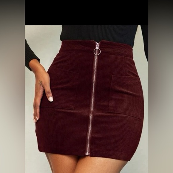 SHEIN Dresses & Skirts - Pocket Zipper Front Corduroy Skirt